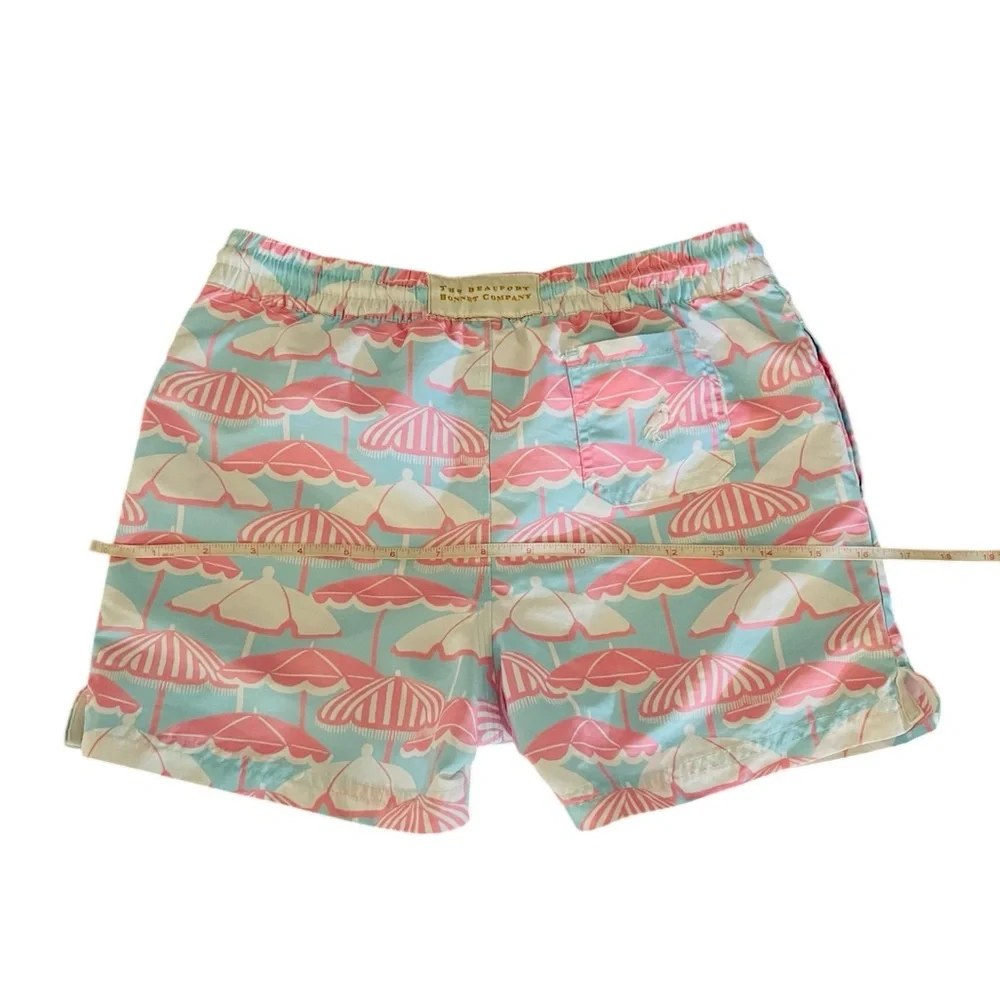 The Beaufort Bonnet Co. Boys' Beach Umbrella Print Swim Trunks - Pink & Aqua
